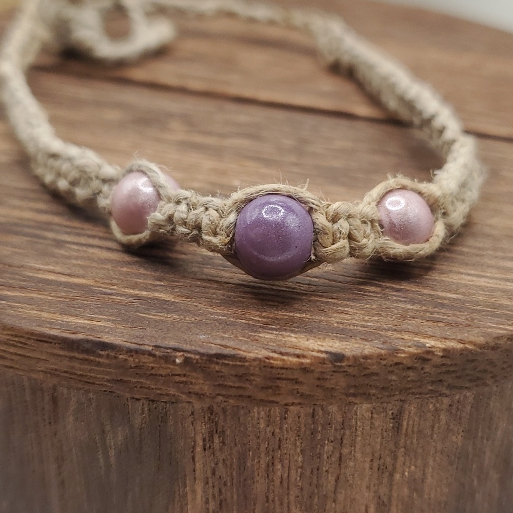 B2418 hemp beaded twine bracelet earthy naturalist - Picture 2 of 3